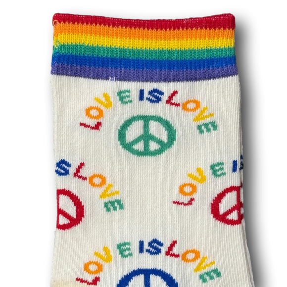 3/$18 "Love Is Love" Rainbow Peace Signs Funny Novelty Quarter Crew Socks - NWT - Picture 4 of 4